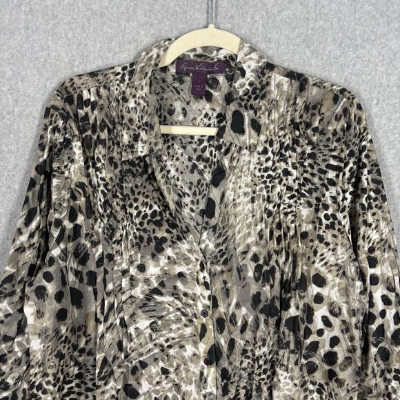 90s Gloria Vanderbilt Top Large Modal Animal Leopard Pleated Neutrals Tunic Loud - Picture 2 of 14